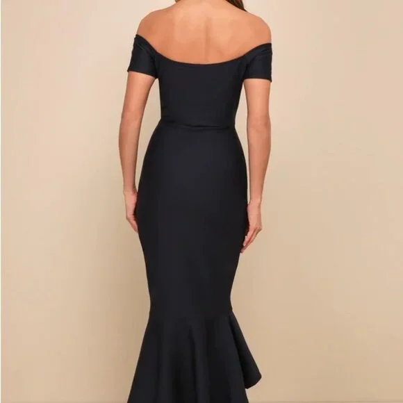 Lulus How Much I Care Midnight Blue Off-the-Shoulder Midi Dress Size L - Picture 2 of 4